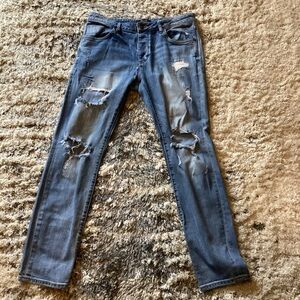 NEUW Iggy Skinny Distressed Faded Blue Button Fly Jeans Men’s 36x32